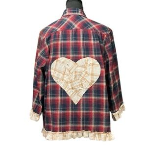 Patchwork Heart Plaid Flannel Shirt Jacket Upcycle